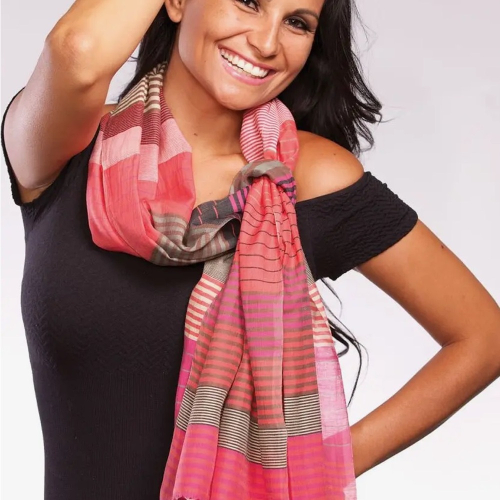 Lightweight Pink & Coral Striped Women's Scarf